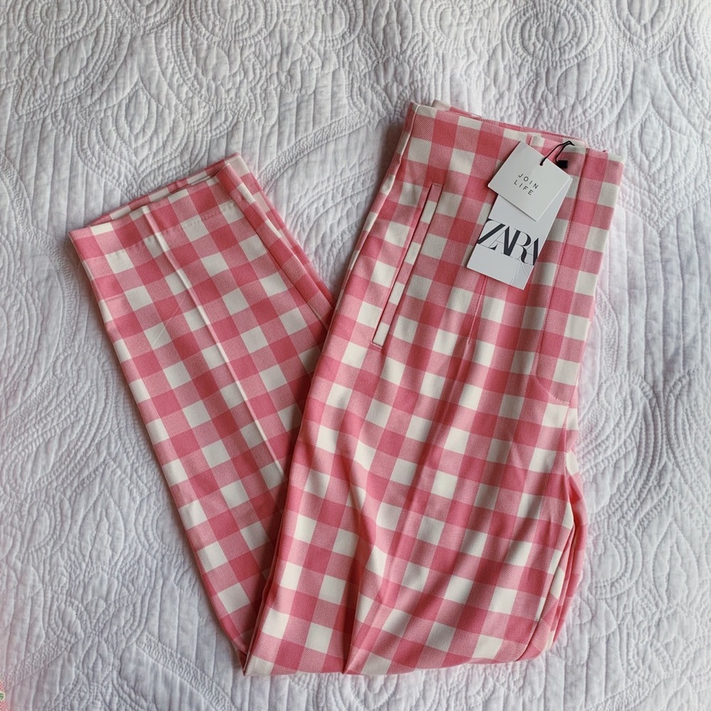 NWT Zara High Waisted Gingham Pants